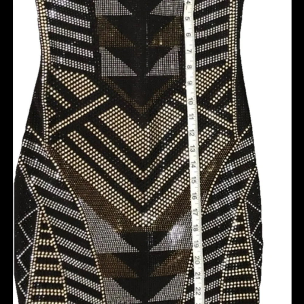 Crystal Doll Strapless Dress -Black, Silver and Gold Studded/ Geometric Size S - Picture 6 of 7
